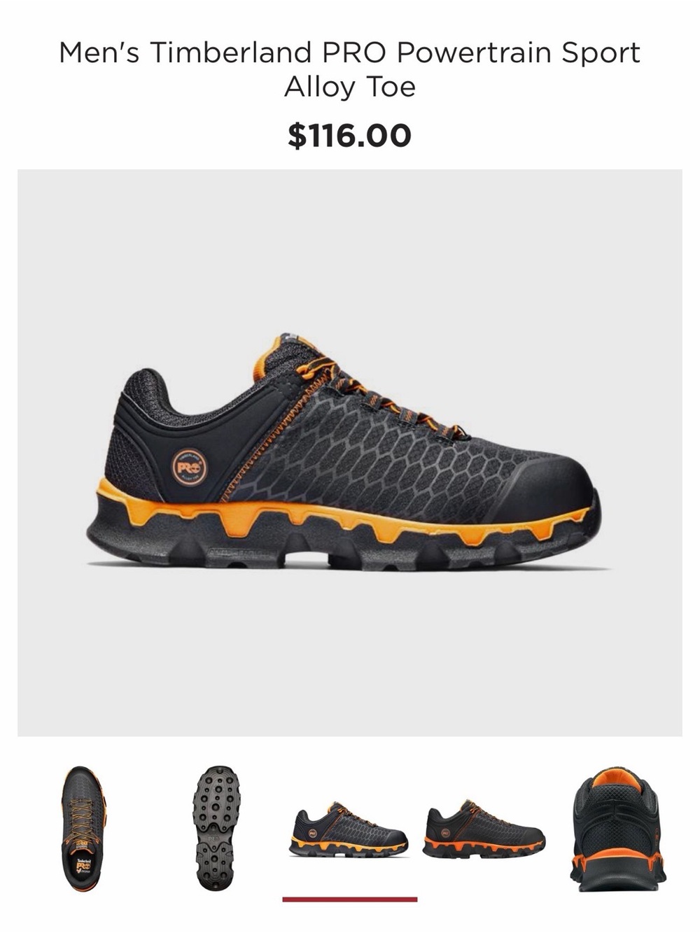 Timberland PRO Men's Athletic Work Shoe. Orange Accents Anti Fatigue Size 11.5